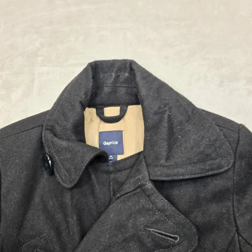 GAP Kids Wool Peacoat‎ Kids Boys Size 6 Black Double Breasted Anchor Buttons
